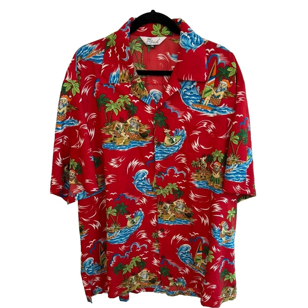Alvish‎ Men's 3XL Christmas Santa Surfer Reindeer Hawaiian Shirt